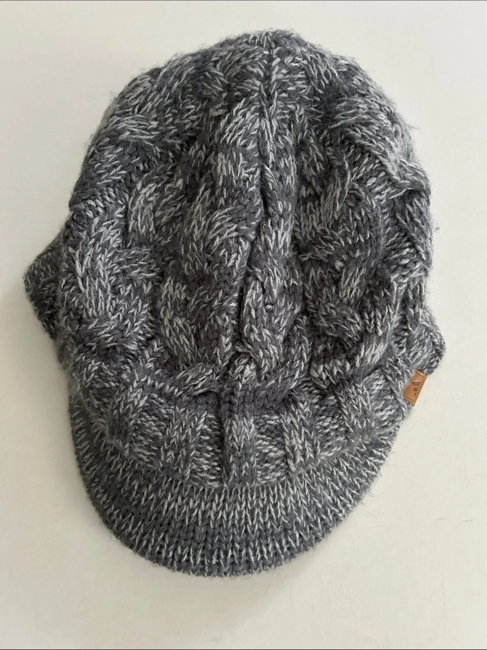 ADIDAS OSFM Heather Gray Cable Knit Beanie Leather Logo Fleece Lined Visor